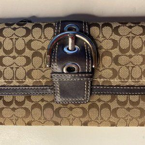 COACH Brown Canvas Buckle Wallet